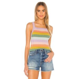 27 Miles Malibu Sherbet Pastel Stripe Multicolor Cotton Brielle Knit Tank EUC S